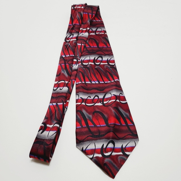 J. Garcia Red Abstract Pattern Men's Silk Necktie Carousel Collection 14 - Picture 4 of 5